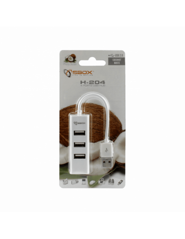 Hub SBOX USB 2.0 4 Ports H-204 - Blanc